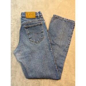 Lee Vintage 90s High Waist Straight Leg Jeans Medium Wash Blue thrashed workwear